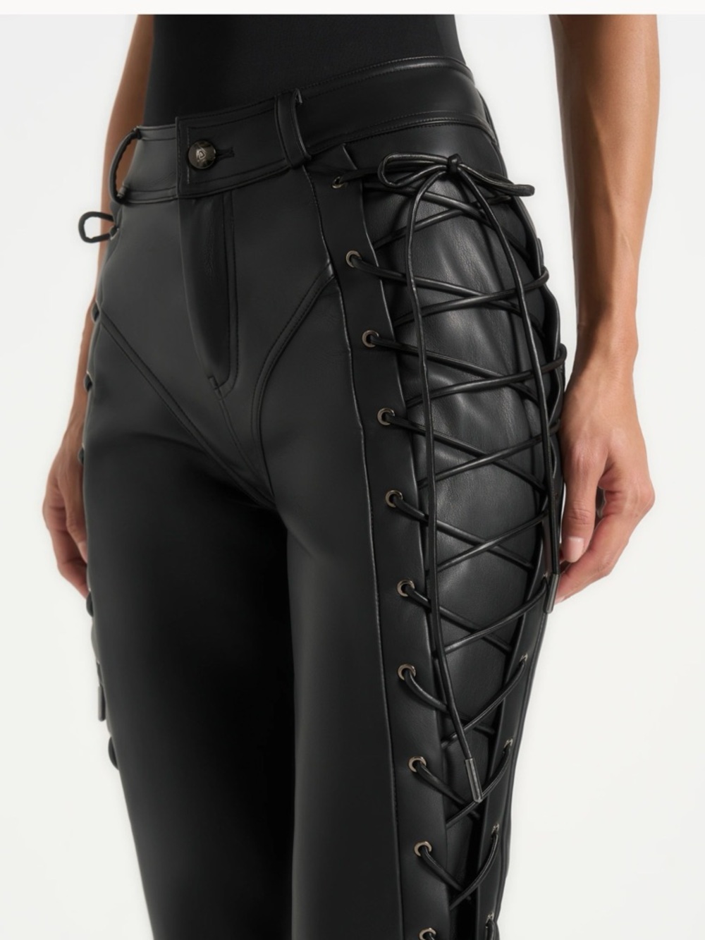 Maniere De Voir Black Faux Leather Pants with Branded Tag - Picture 2 of 10